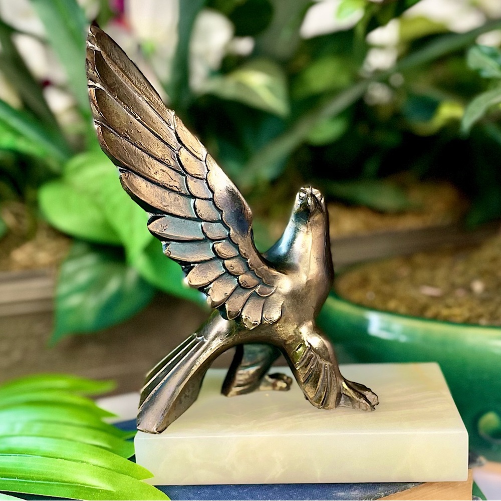 Bronze Eagle Taking Off Gilded Eagle Mounted On Onyx